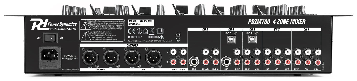 Power Dynamics PDZM700 6 kanals mikser med 4 soner