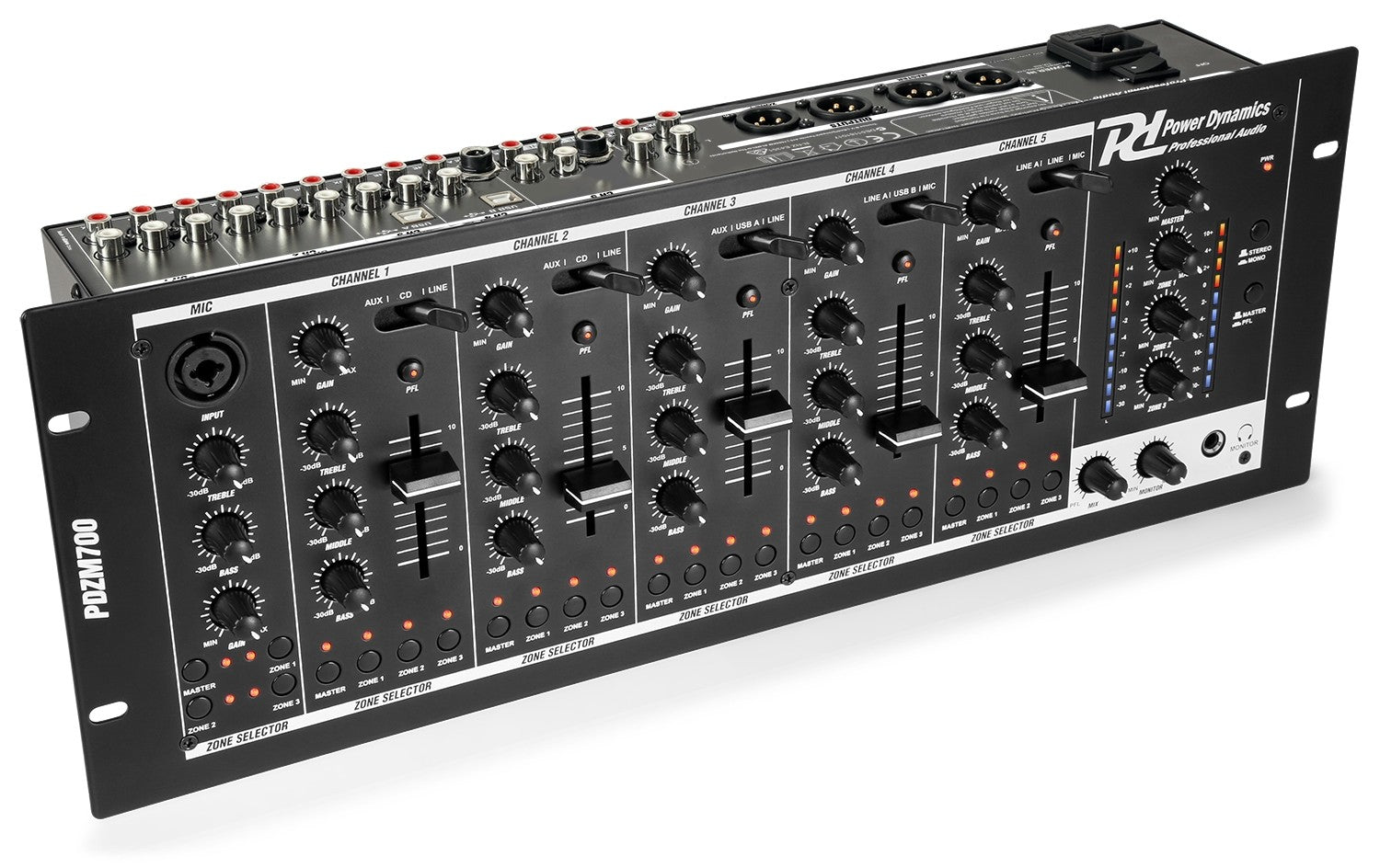 Power Dynamics PDZM700 6 kanals mikser med 4 soner