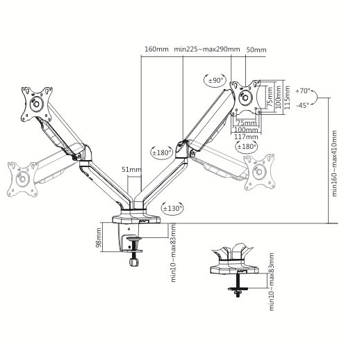 Audizio MAD20G Dobbel monitor arm 17”- 32”