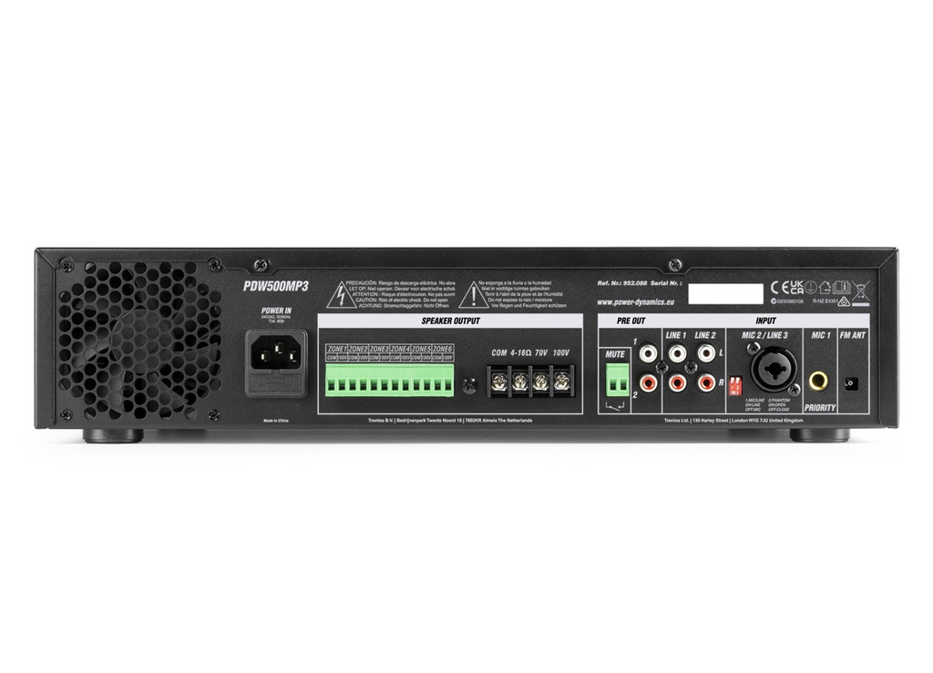 Power Dynamics PDW500 100V forsterker/5 kanaler/6 soner