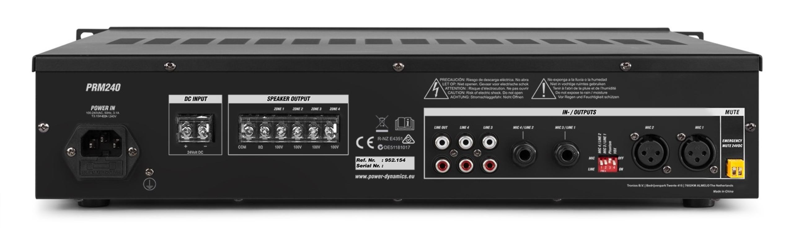 Power Dynamics PRM240 100V forsterker/6 kanaler/4 soner