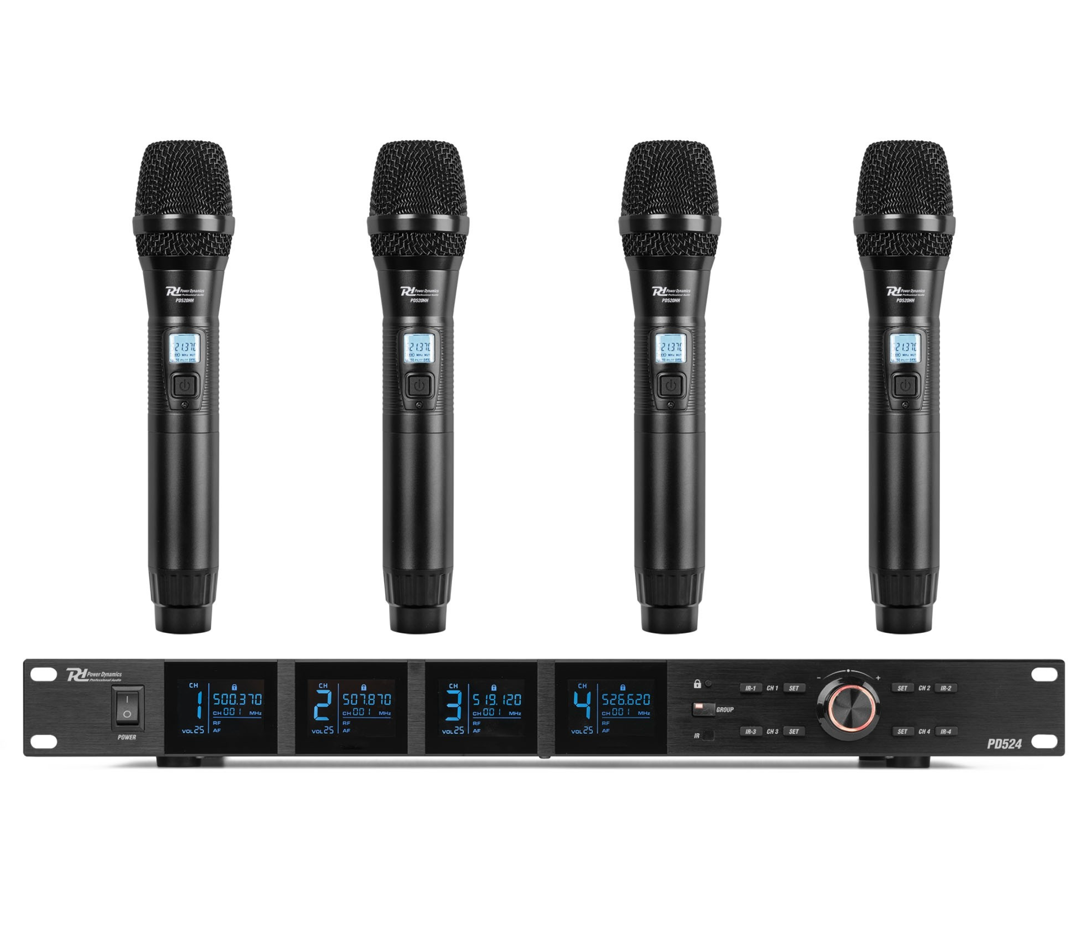 Power Dynamics PD524 4 kanals trådløst system med håndholdte mikrofoner