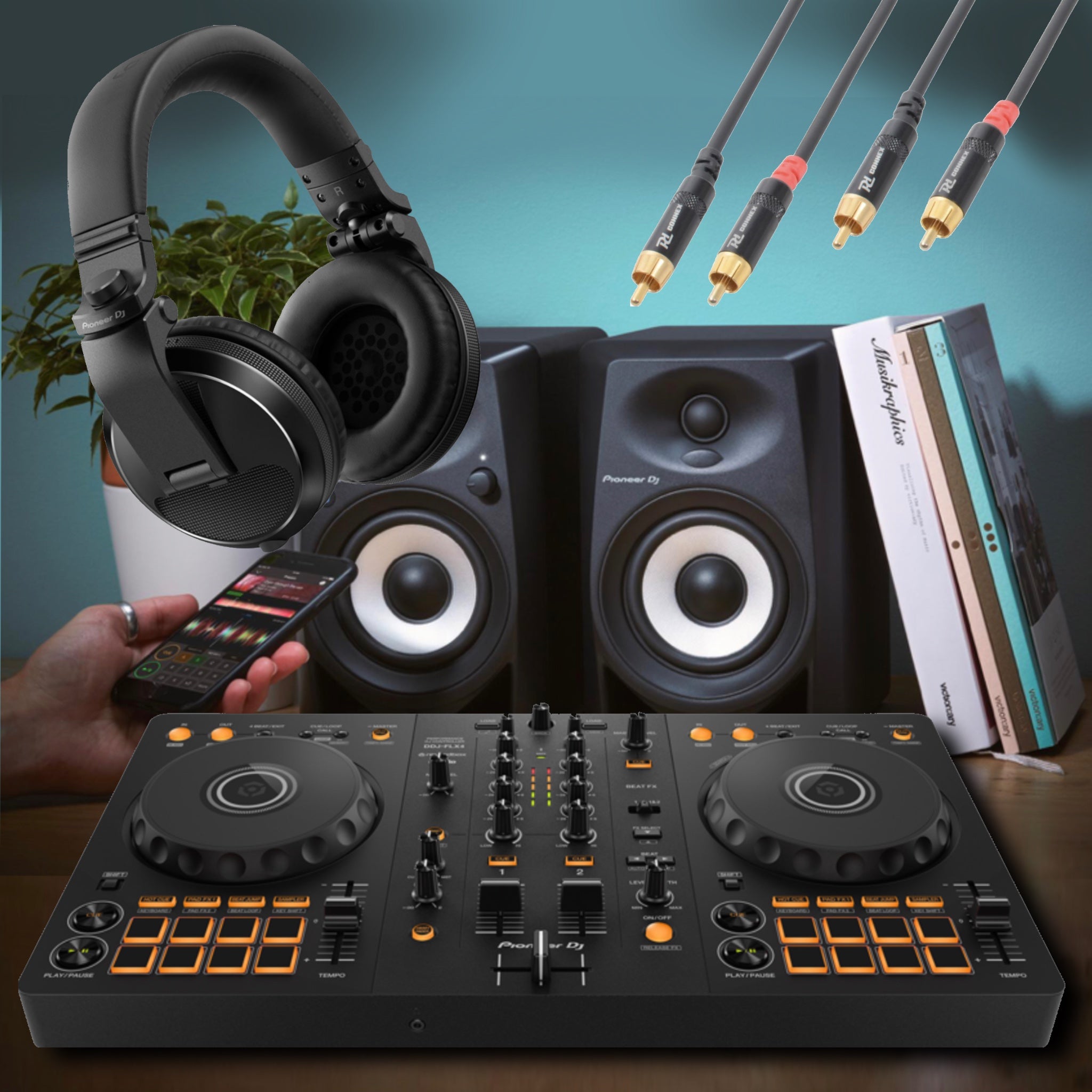 Pioneer DJ DDJ-FLX4 KAMPANJE med X5 hodetelefoner og DM-40 BT høyttalere